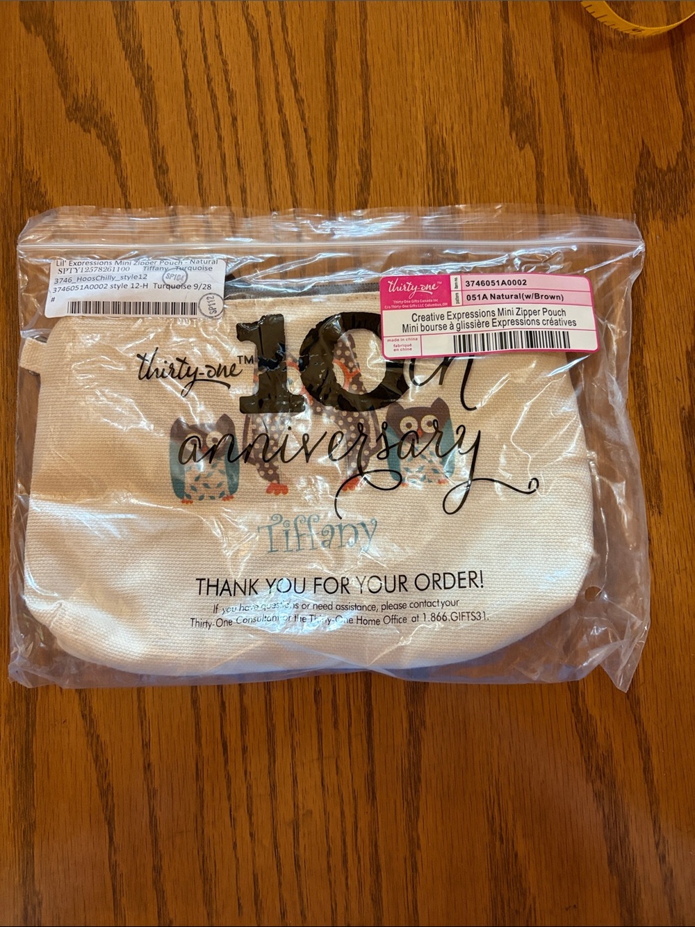 Thirty-One 10th Anniversary Mini Zipper Pouch - Natural/Brown